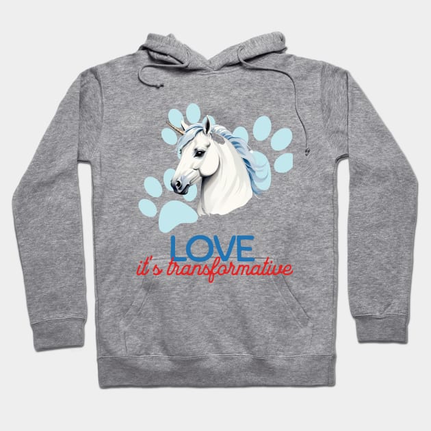 Cute Unicorn Minimalist Style Art | Love, it's transformative Hoodie by Moonlight Forge Studio